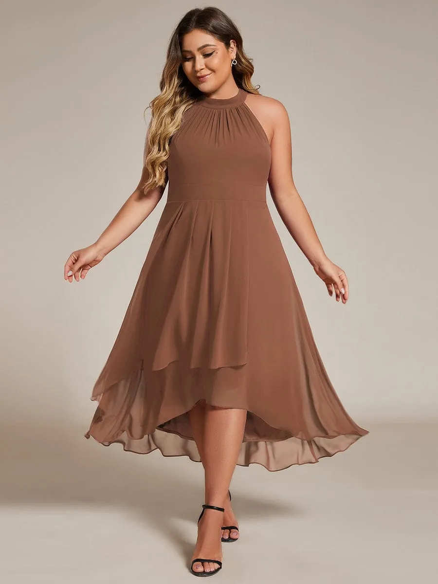 Midi A Line Sleeveless Halter Neck Wedding Guest Dress in Chiffon