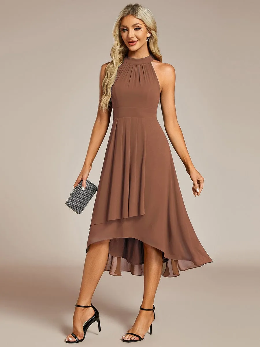 Midi A Line Sleeveless Halter Neck Wedding Guest Dress in Chiffon