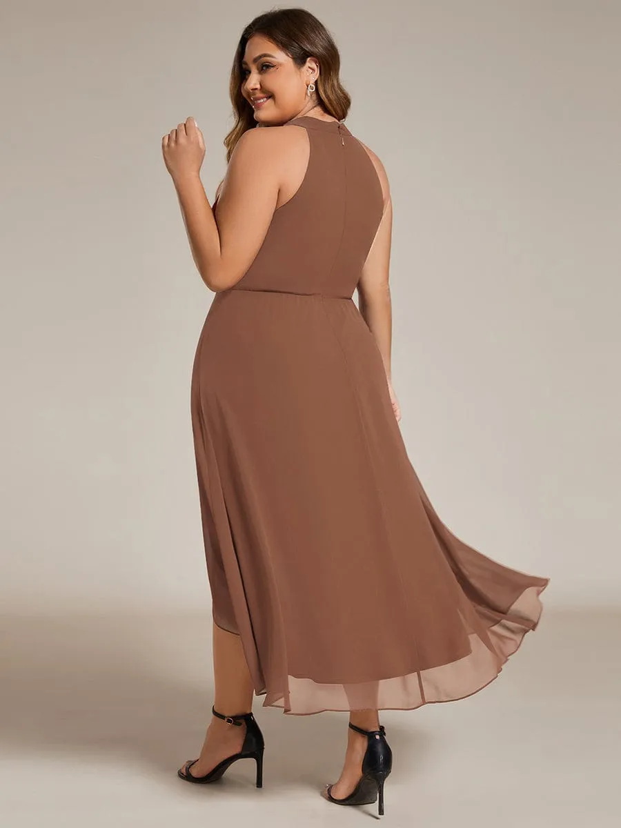 Midi A Line Sleeveless Halter Neck Wedding Guest Dress in Chiffon