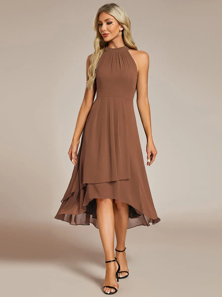 Midi A Line Sleeveless Halter Neck Wedding Guest Dress in Chiffon