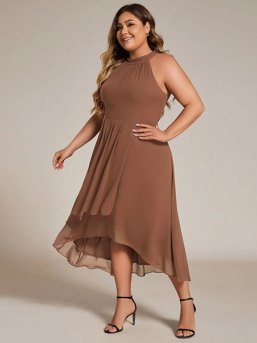 Midi A Line Sleeveless Halter Neck Wedding Guest Dress in Chiffon