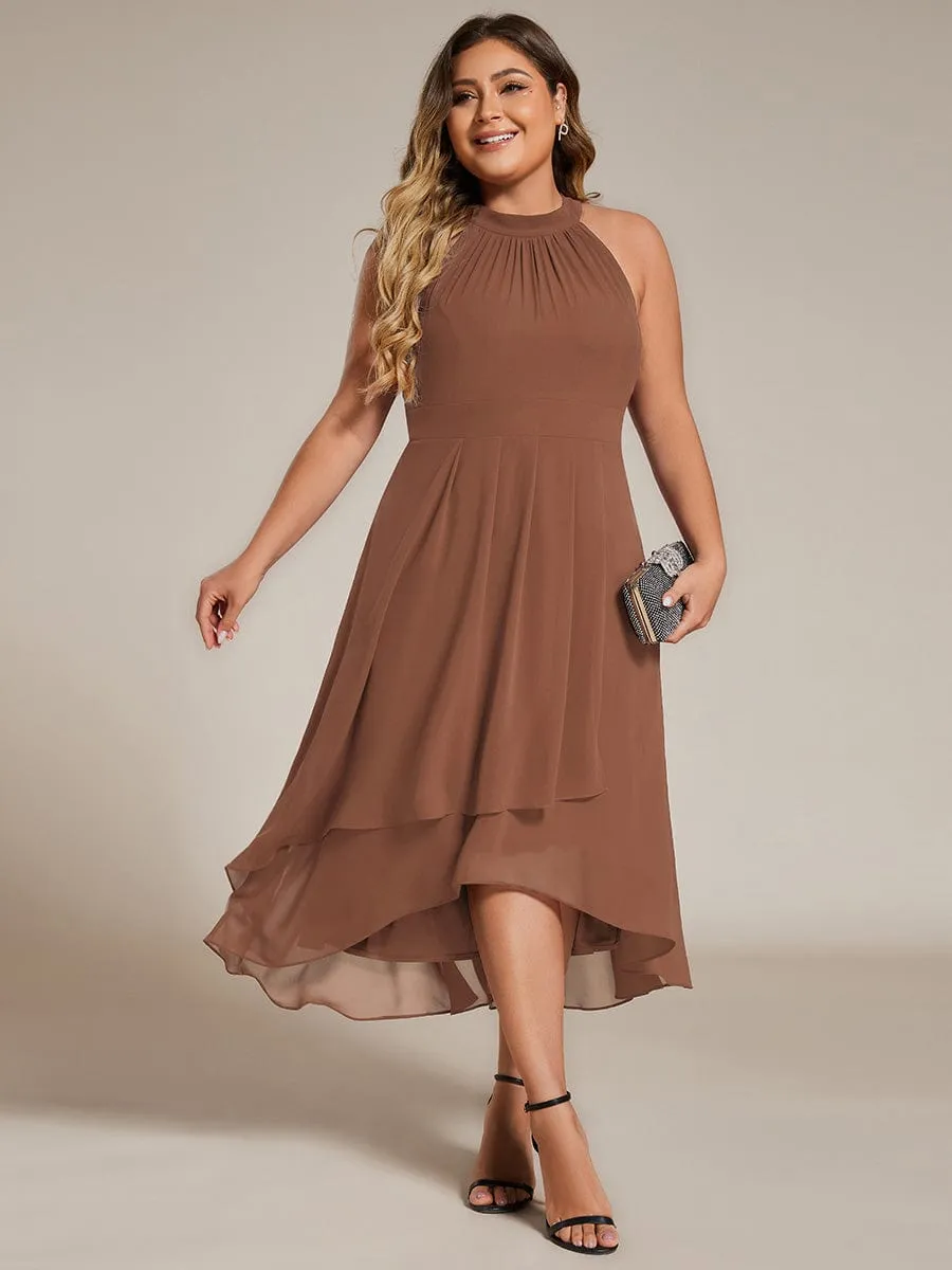 Midi A Line Sleeveless Halter Neck Wedding Guest Dress in Chiffon