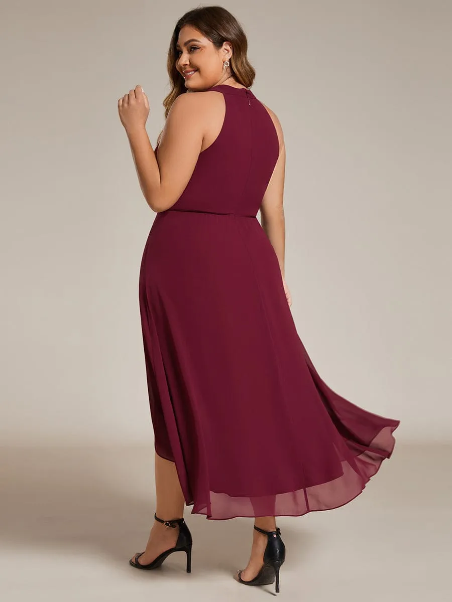 Midi A Line Sleeveless Halter Neck Wedding Guest Dress in Chiffon