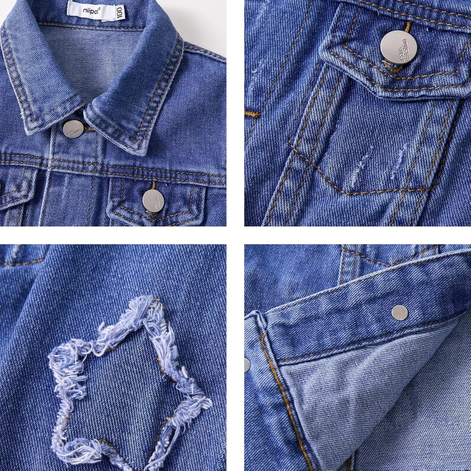 Miipat Toddler Girls Denim Jacket Sequin Patchwork Jean Jacket Little Kids Button Down Long Sleeve Jean Coat