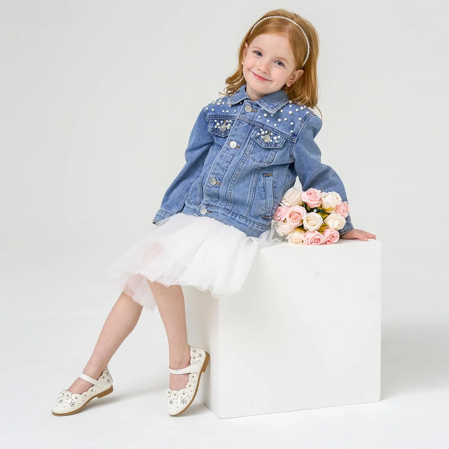 Miipat Toddler Girls Denim Jacket Sequin Patchwork Jean Jacket Little Kids Button Down Long Sleeve Jean Coat