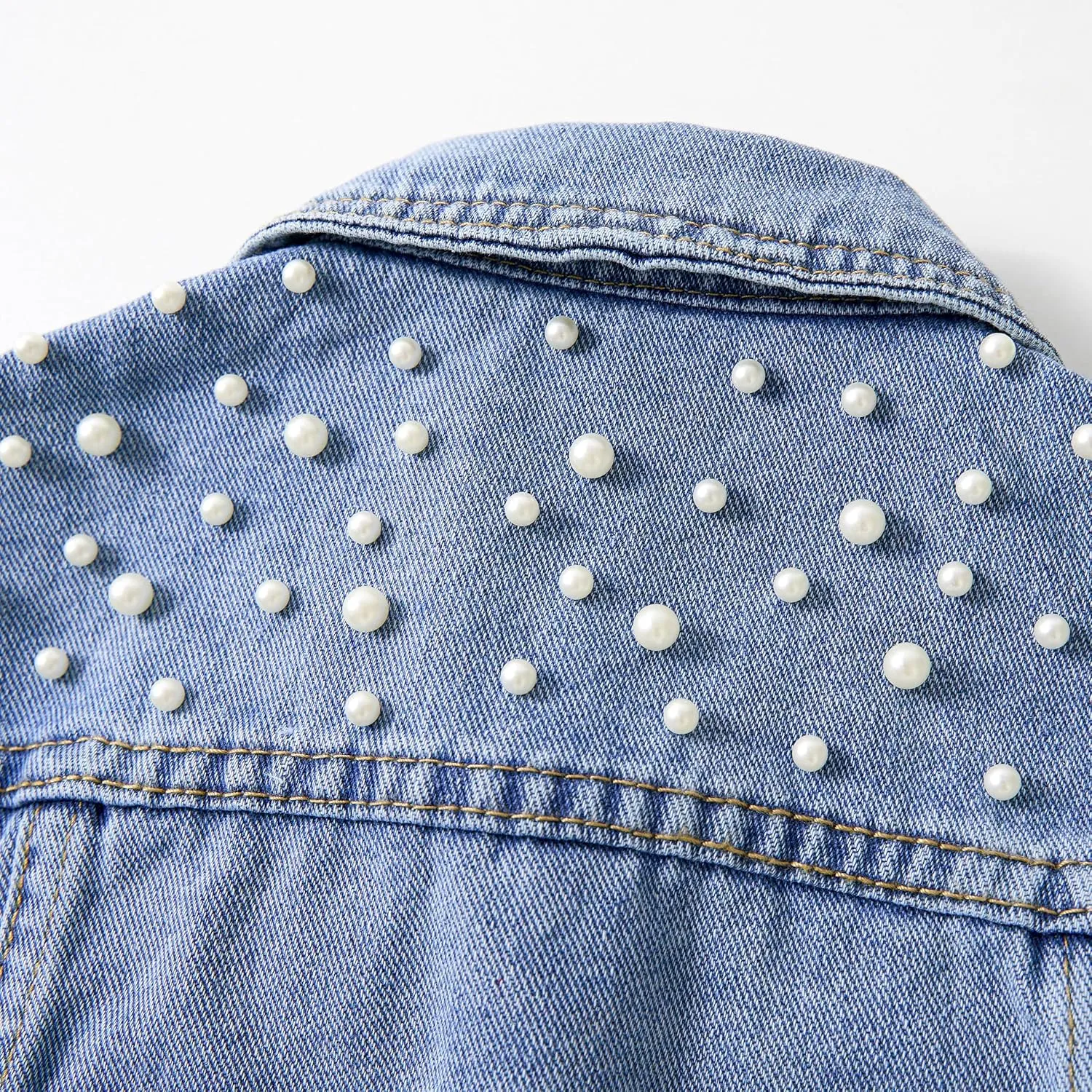 Miipat Toddler Girls Denim Jacket Sequin Patchwork Jean Jacket Little Kids Button Down Long Sleeve Jean Coat