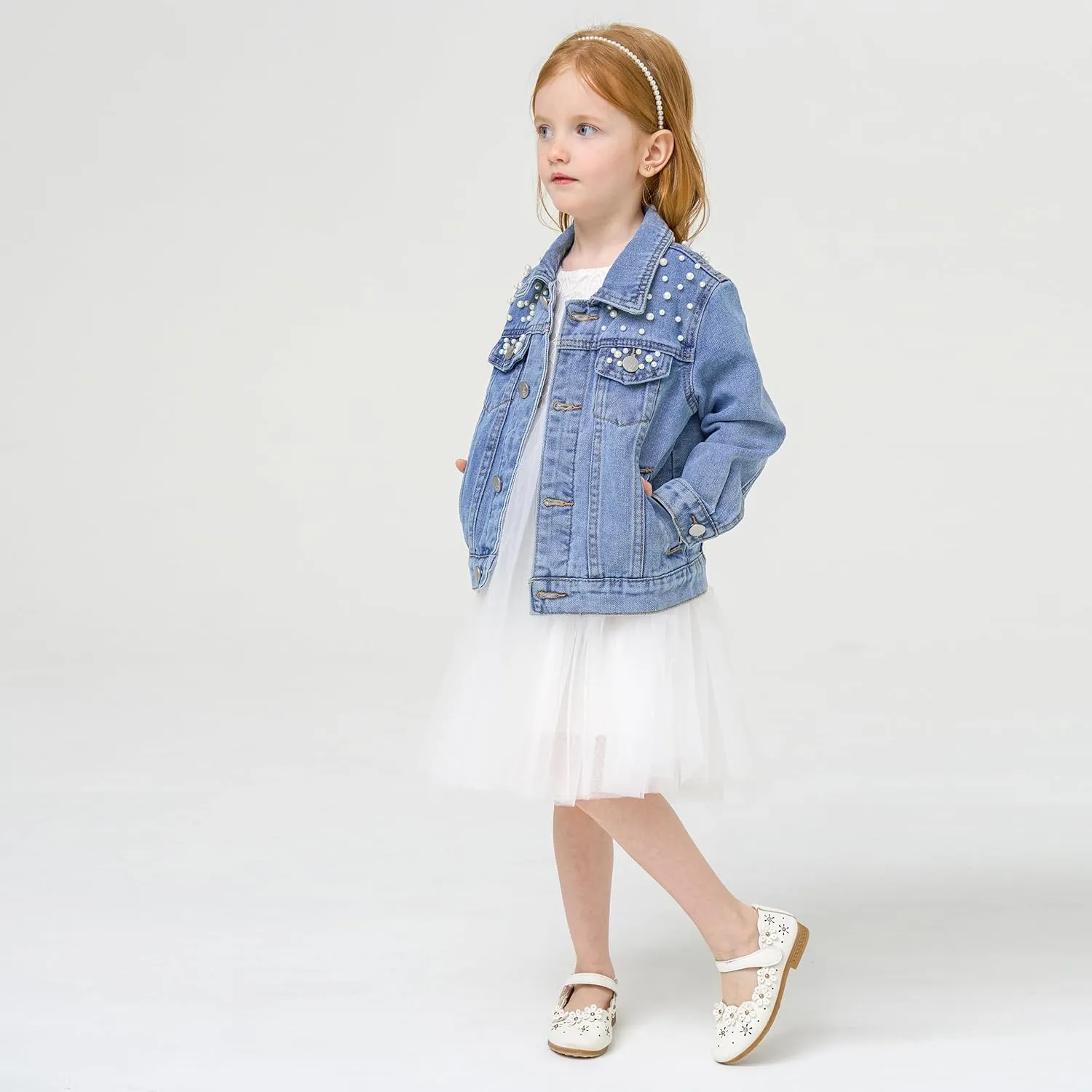 Miipat Toddler Girls Denim Jacket Sequin Patchwork Jean Jacket Little Kids Button Down Long Sleeve Jean Coat