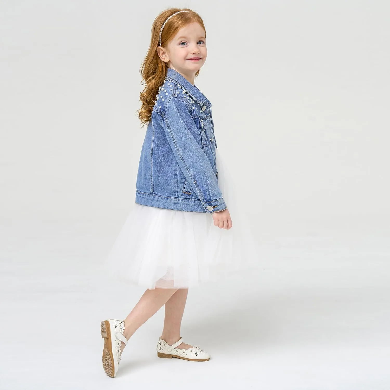 Miipat Toddler Girls Denim Jacket Sequin Patchwork Jean Jacket Little Kids Button Down Long Sleeve Jean Coat