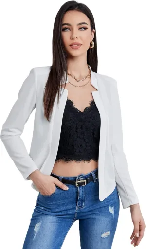 Milumia Women's Elegant Open Front Notched Neck Blazer Work Outerwear Jacket