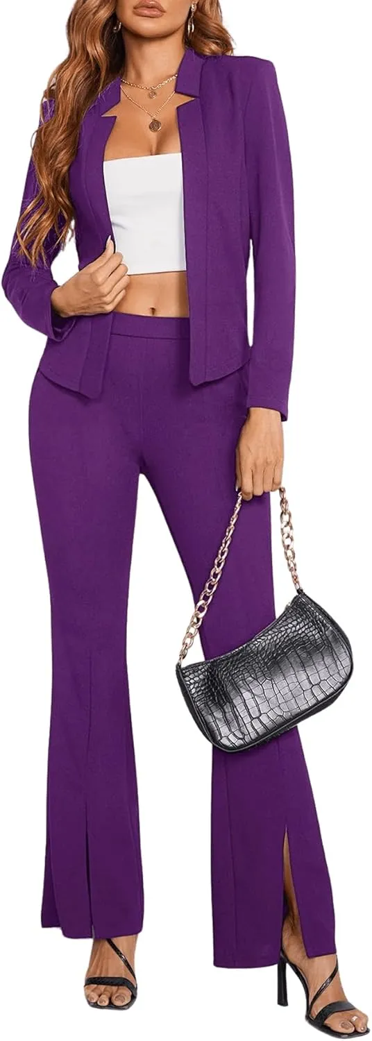 Milumia Women's Elegant Open Front Notched Neck Blazer Work Outerwear Jacket