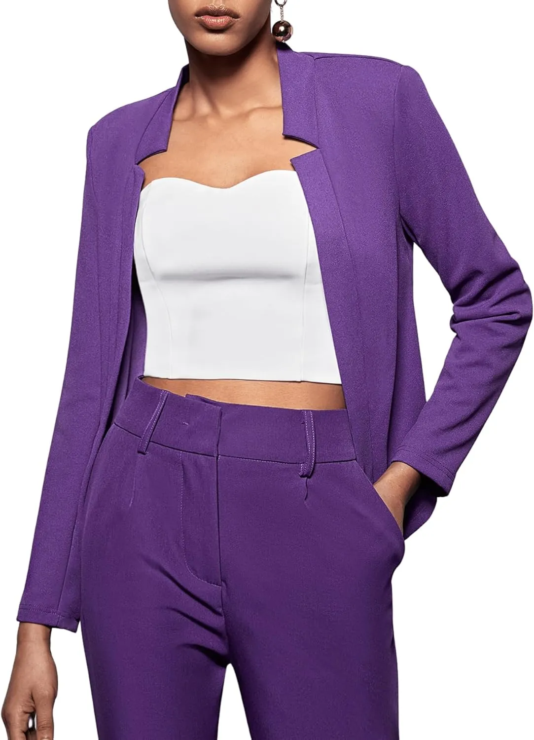 Milumia Women's Elegant Open Front Notched Neck Blazer Work Outerwear Jacket