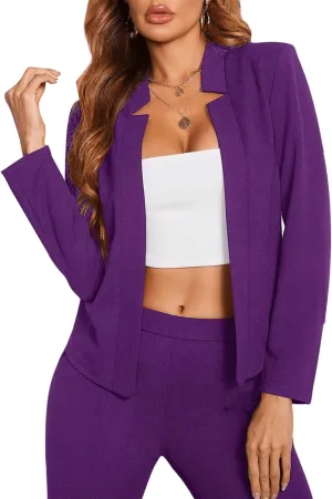 Milumia Women's Elegant Open Front Notched Neck Blazer Work Outerwear Jacket