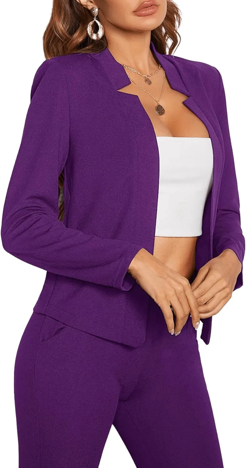 Milumia Women's Elegant Open Front Notched Neck Blazer Work Outerwear Jacket