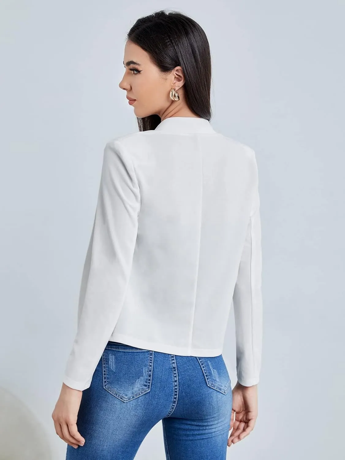 Milumia Women's Elegant Open Front Notched Neck Blazer Work Outerwear Jacket