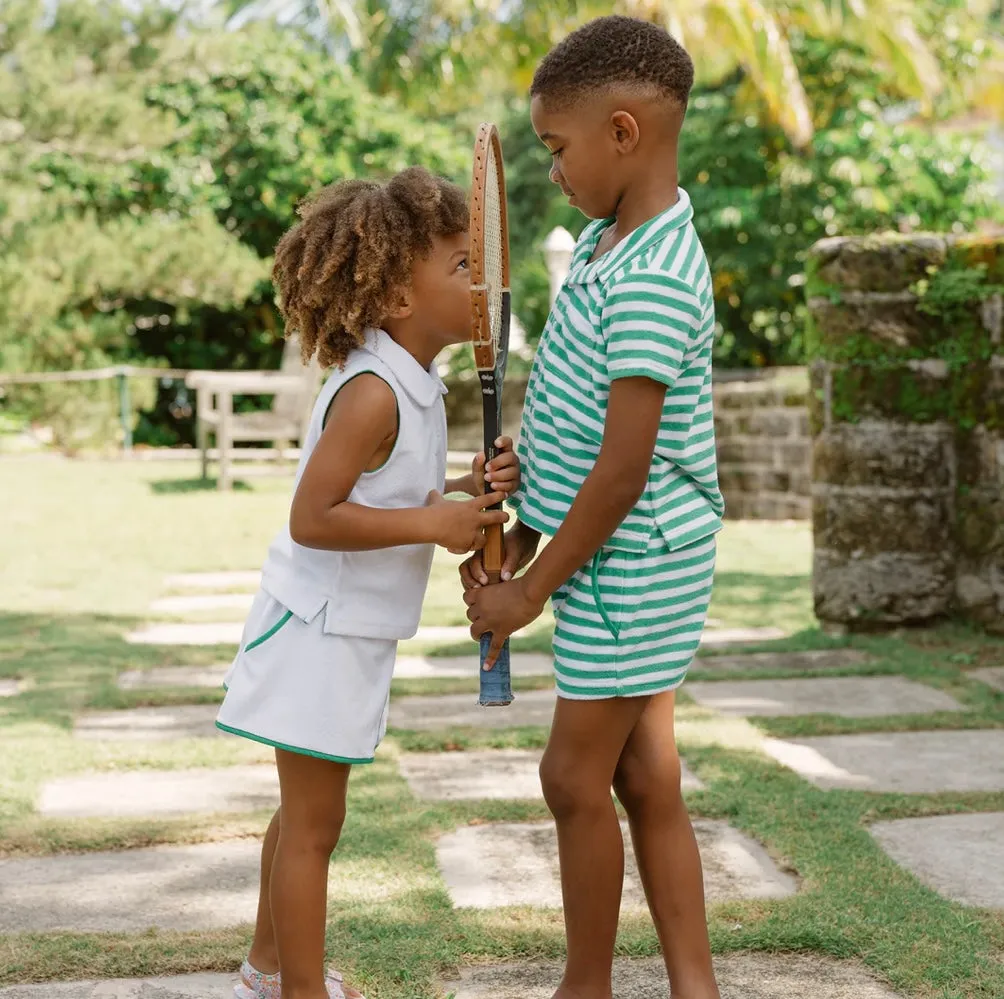 MINNOW~ Boys Bermuda green stripe French Terry short