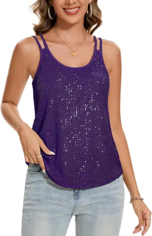MINTLIMIT Sequin Tops for Women Sleeveless Sparkle Shimmer Tank Tops Glitter Disco Party Camisole Vest Top Blouse Shirt