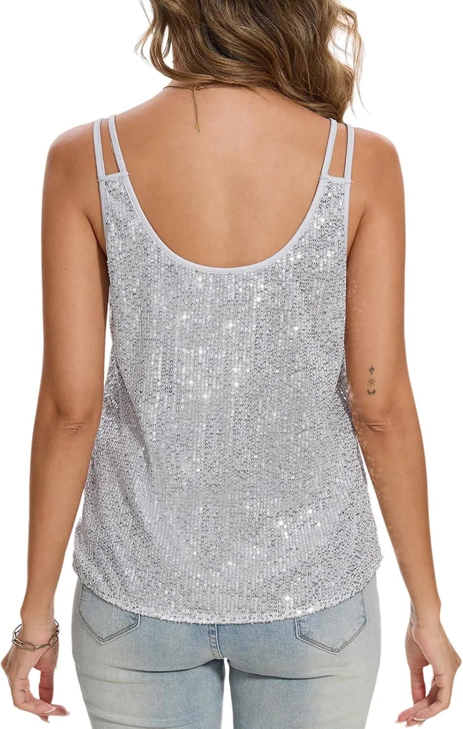 MINTLIMIT Sequin Tops for Women Sleeveless Sparkle Shimmer Tank Tops Glitter Disco Party Camisole Vest Top Blouse Shirt