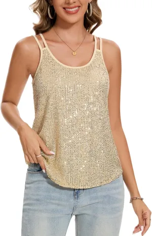MINTLIMIT Sequin Tops for Women Sleeveless Sparkle Shimmer Tank Tops Glitter Disco Party Camisole Vest Top Blouse Shirt