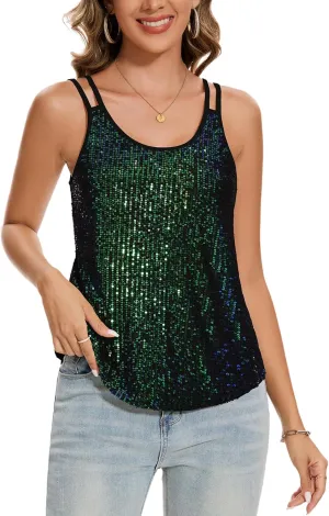 MINTLIMIT Sequin Tops for Women Sleeveless Sparkle Shimmer Tank Tops Glitter Disco Party Camisole Vest Top Blouse Shirt
