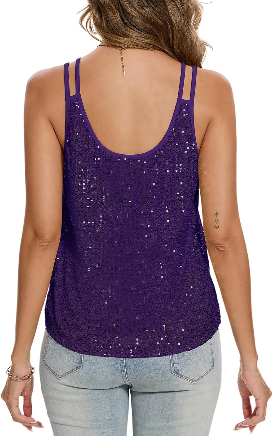 MINTLIMIT Sequin Tops for Women Sleeveless Sparkle Shimmer Tank Tops Glitter Disco Party Camisole Vest Top Blouse Shirt