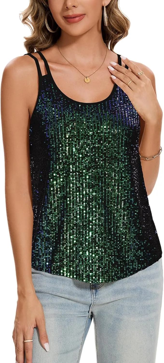 MINTLIMIT Sequin Tops for Women Sleeveless Sparkle Shimmer Tank Tops Glitter Disco Party Camisole Vest Top Blouse Shirt