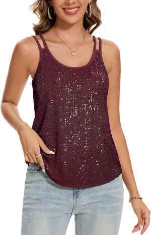 MINTLIMIT Sequin Tops for Women Sleeveless Sparkle Shimmer Tank Tops Glitter Disco Party Camisole Vest Top Blouse Shirt