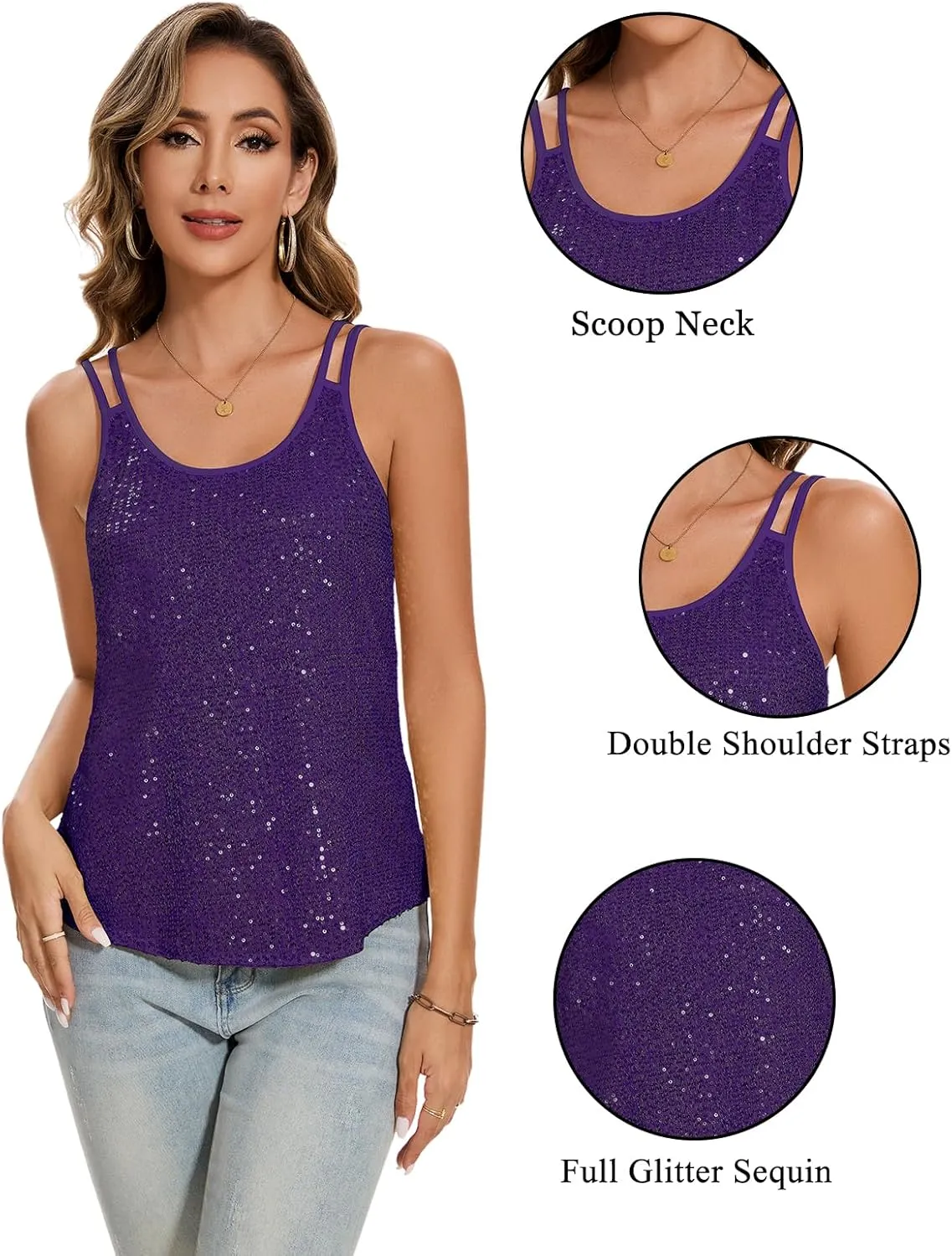 MINTLIMIT Sequin Tops for Women Sleeveless Sparkle Shimmer Tank Tops Glitter Disco Party Camisole Vest Top Blouse Shirt