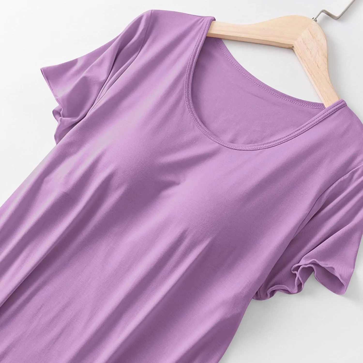 Modal Pajamas with Built In Bra for Women Short Sleeve Sleep Dress Loungewear Soft Nightgown Solid Sleep Nightshirts