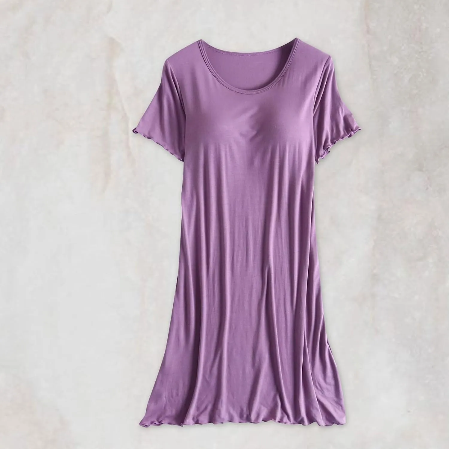 Modal Pajamas with Built In Bra for Women Short Sleeve Sleep Dress Loungewear Soft Nightgown Solid Sleep Nightshirts