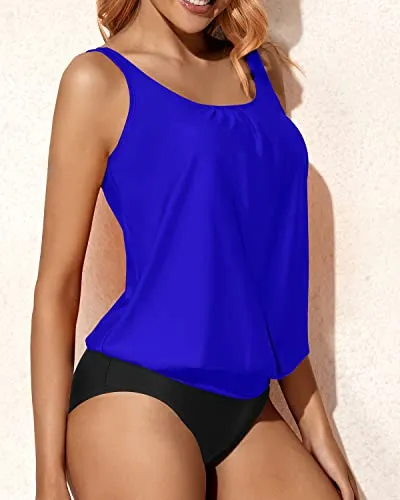 Modest Two Piece Bathing Suits Loose Fit For Women-Royal Blue And Black
