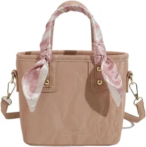 Molodo Small Crossbody Bags for Women Versatile Vegan Leather Shoulder Bag Bucket Bag with Scarf Decoration