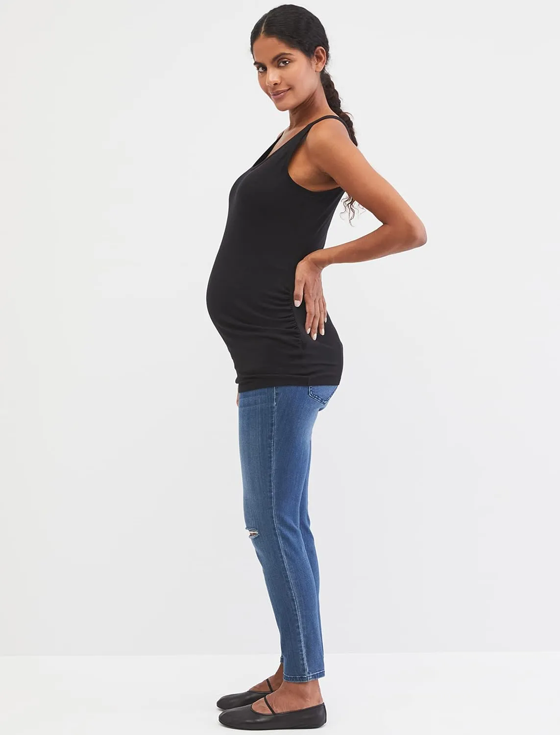 Motherhood Maternity Women's Sleeveless Scoop Neck Side Ruched Pregnancy Tank Top-3 Pack