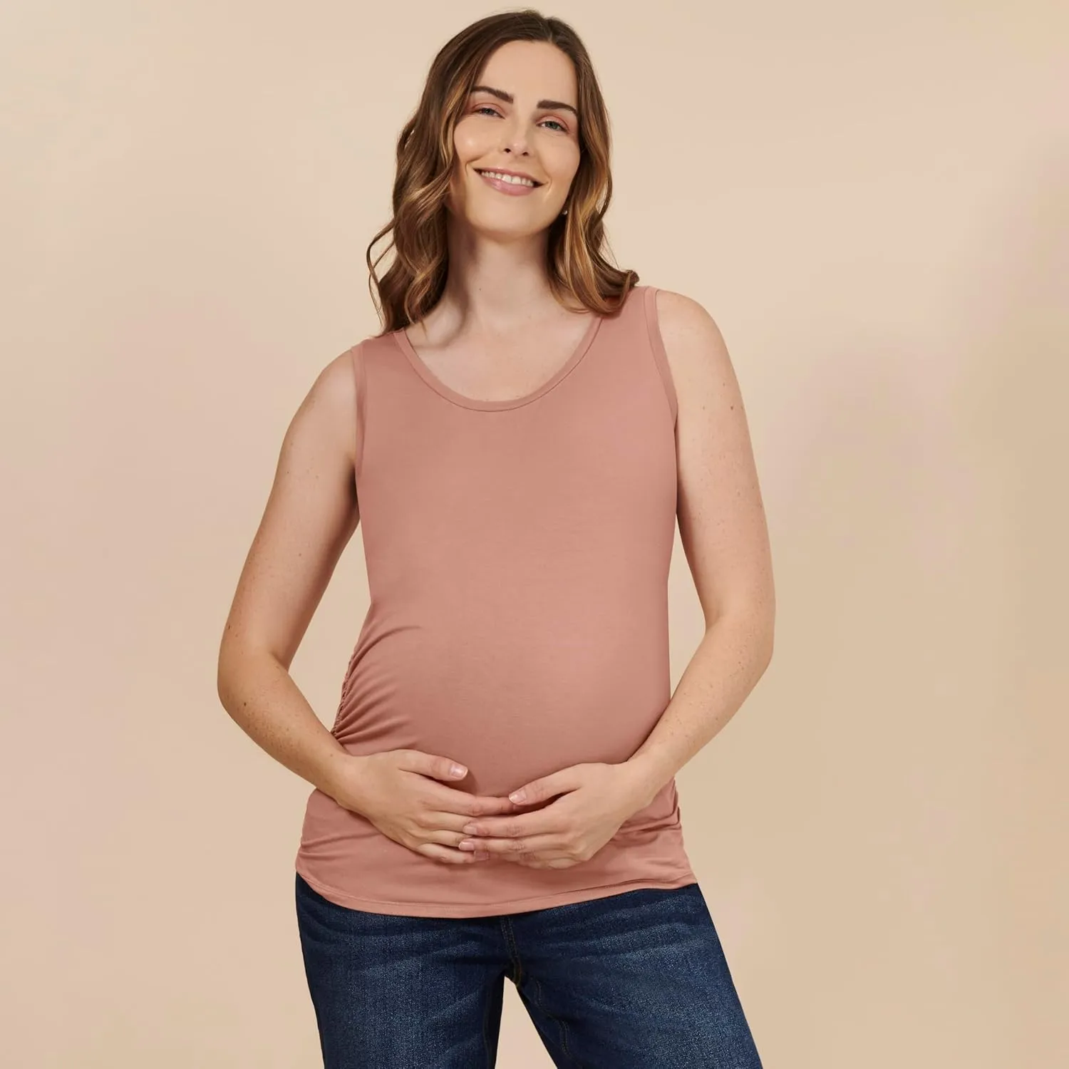 Motherhood Maternity Women's Sleeveless Scoop Neck Side Ruched Pregnancy Tank Top-3 Pack