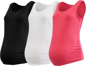 Motherhood Maternity Women's Sleeveless Scoop Neck Side Ruched Pregnancy Tank Top-3 Pack