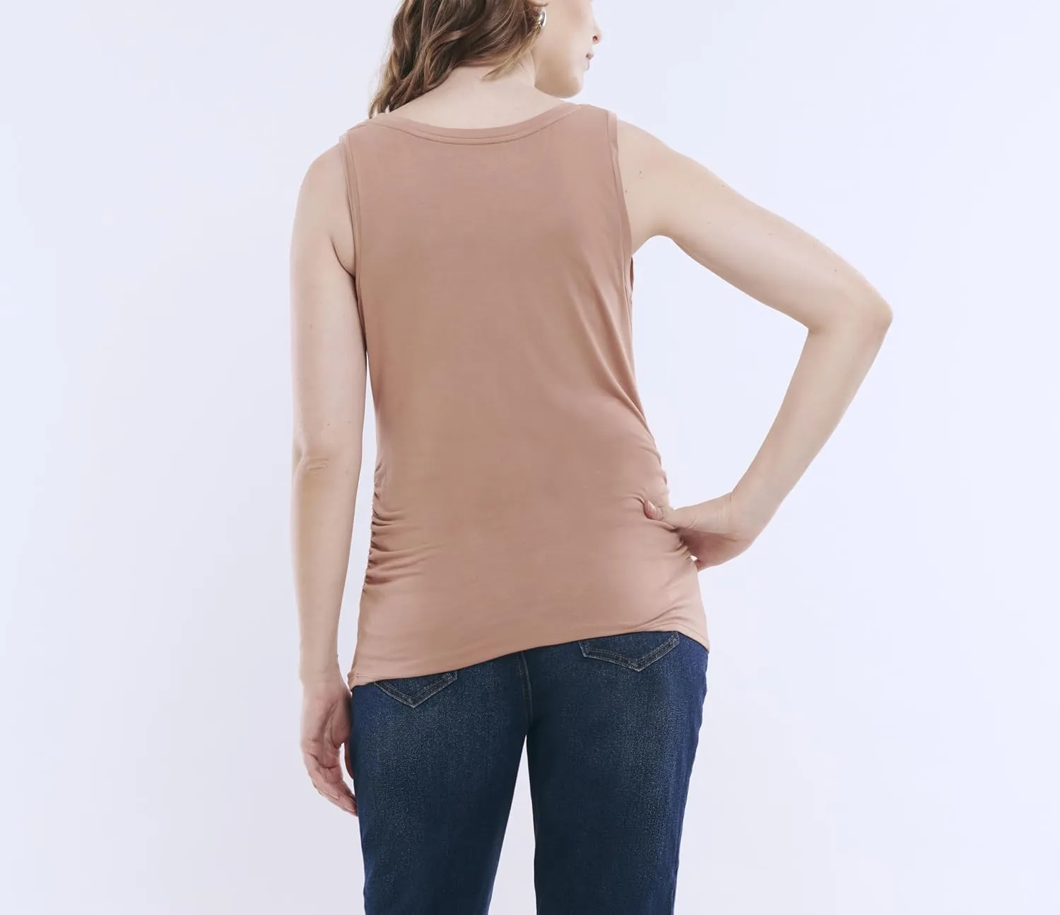 Motherhood Maternity Women's Sleeveless Scoop Neck Side Ruched Pregnancy Tank Top-3 Pack
