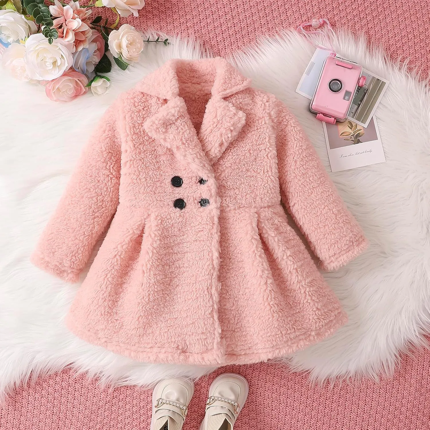 Mubineo Toddler Baby Girl Fall Winter Clothes Sherpa Trench Coat Fleece Princess Dress Coat Jacket Kids Overcoat