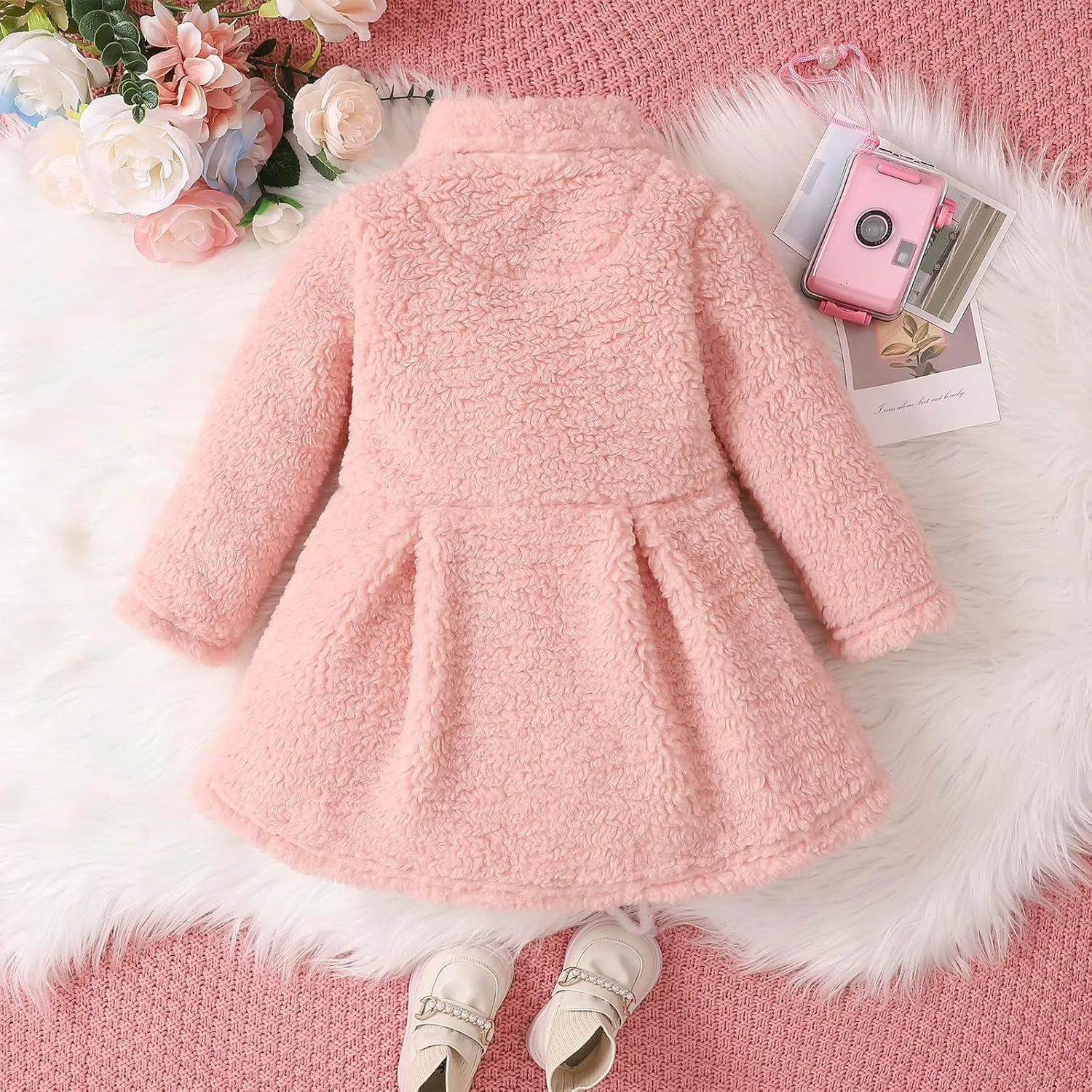 Mubineo Toddler Baby Girl Fall Winter Clothes Sherpa Trench Coat Fleece Princess Dress Coat Jacket Kids Overcoat