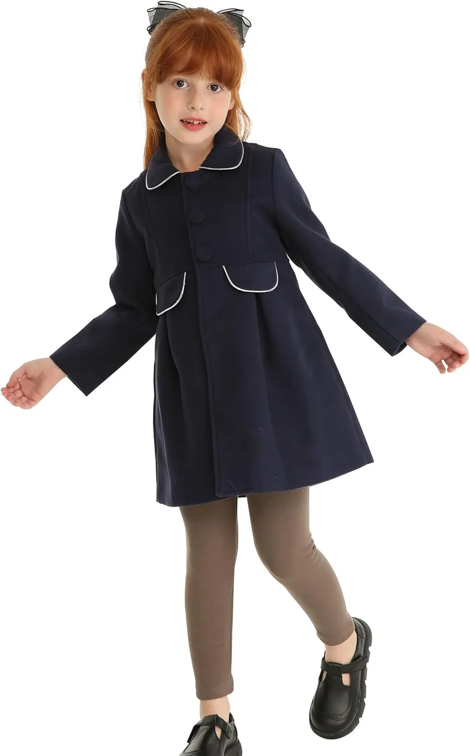 Mud Kingdom Girls Peacoat Dress Coat Faux Wool Lapel Outerwear