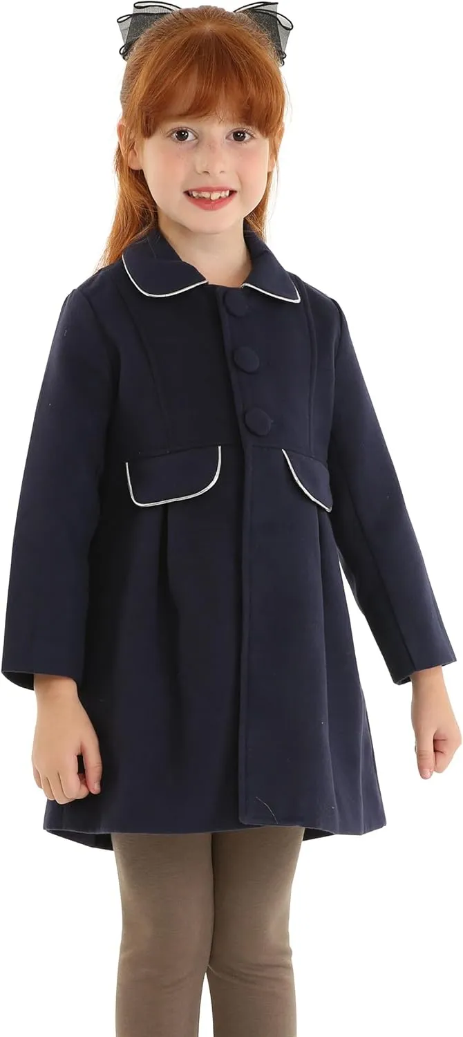 Mud Kingdom Girls Peacoat Dress Coat Faux Wool Lapel Outerwear