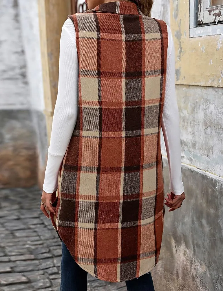 Mywinway Long Plaid Vest for Women 2025 Fall Winter Sleeveless Blazer Jackets Outerwear Trendy Tops