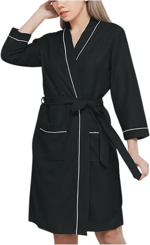 Mzkdieey Women Kimono Robes Knee Length Bathrobe Long Sleeve V Neck Lightweight Sleepwear Casual Short Loungewear with Pocket