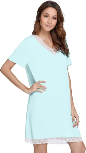 NACHILA Women's Short Sleeve Nightgown Soft -Viscose Made from Bamboo, Sleep Shirts Lightweight Sleep Dress