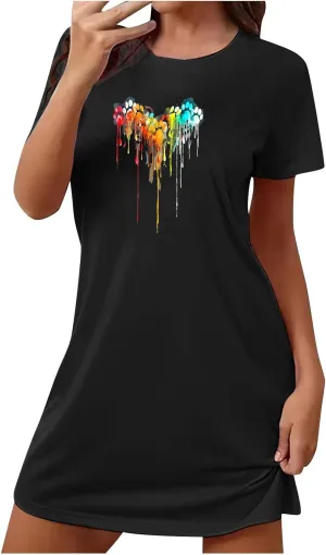 Nightgowns for Women Soft Round Neck Short Sleeve Sleep Tee Pullover Footprint Night Shirts Dog Lover Sleep Shirts