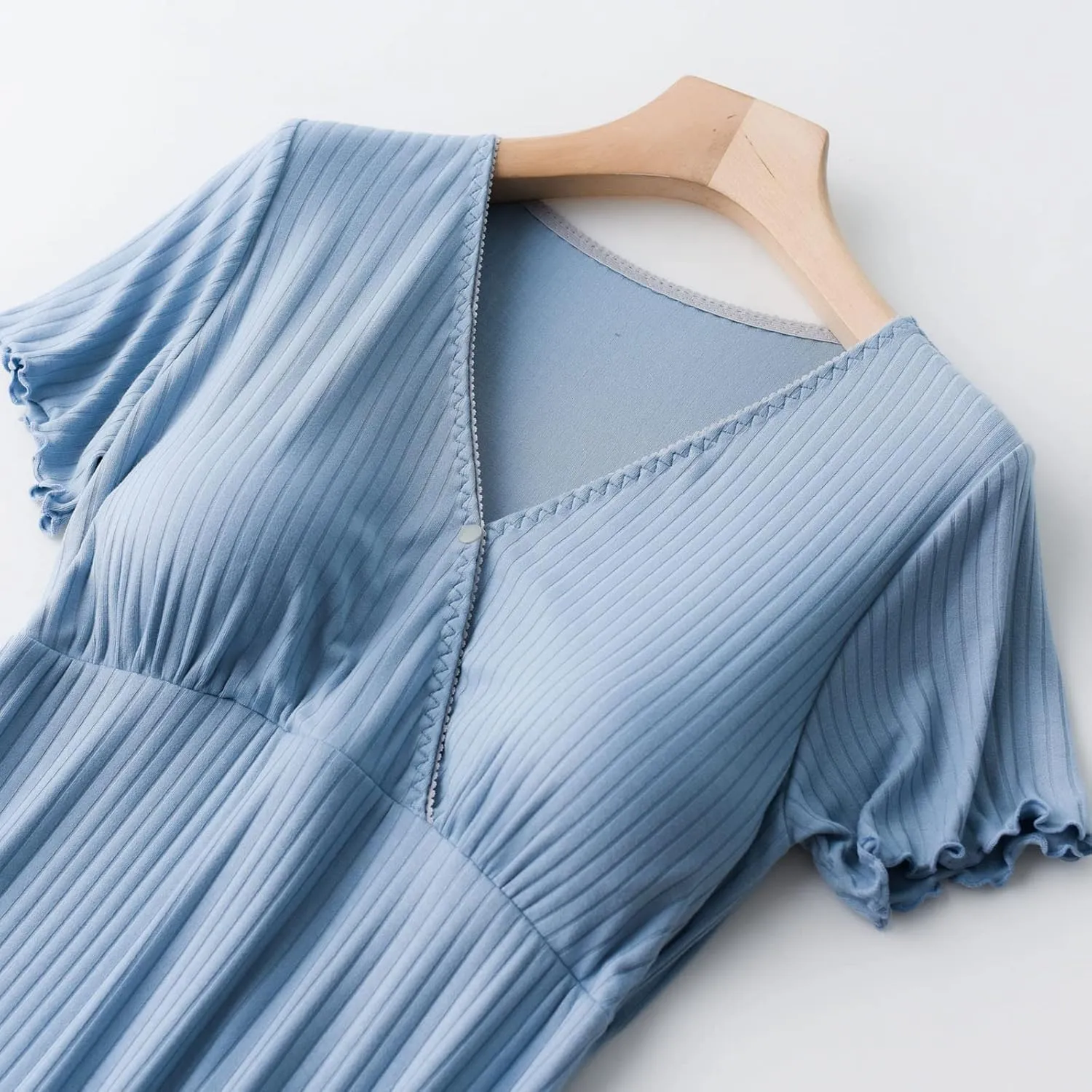 Nursing Nightgowns for Women Breastfeeding Sleepwear Comfy Short Sleeve V Neck Ribbed Pajamas Dress with Built in Bra