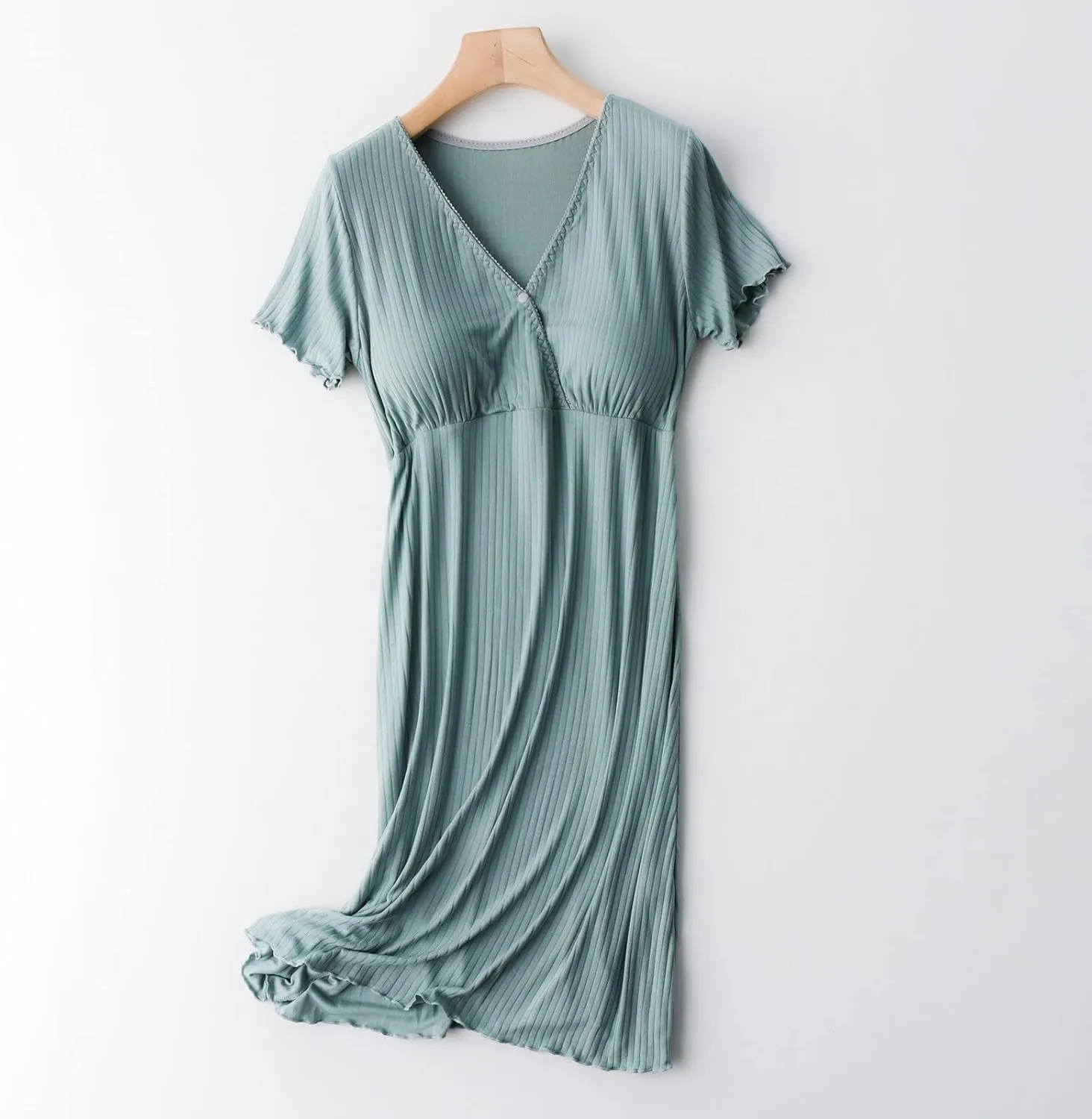 Nursing Nightgowns for Women Breastfeeding Sleepwear Comfy Short Sleeve V Neck Ribbed Pajamas Dress with Built in Bra