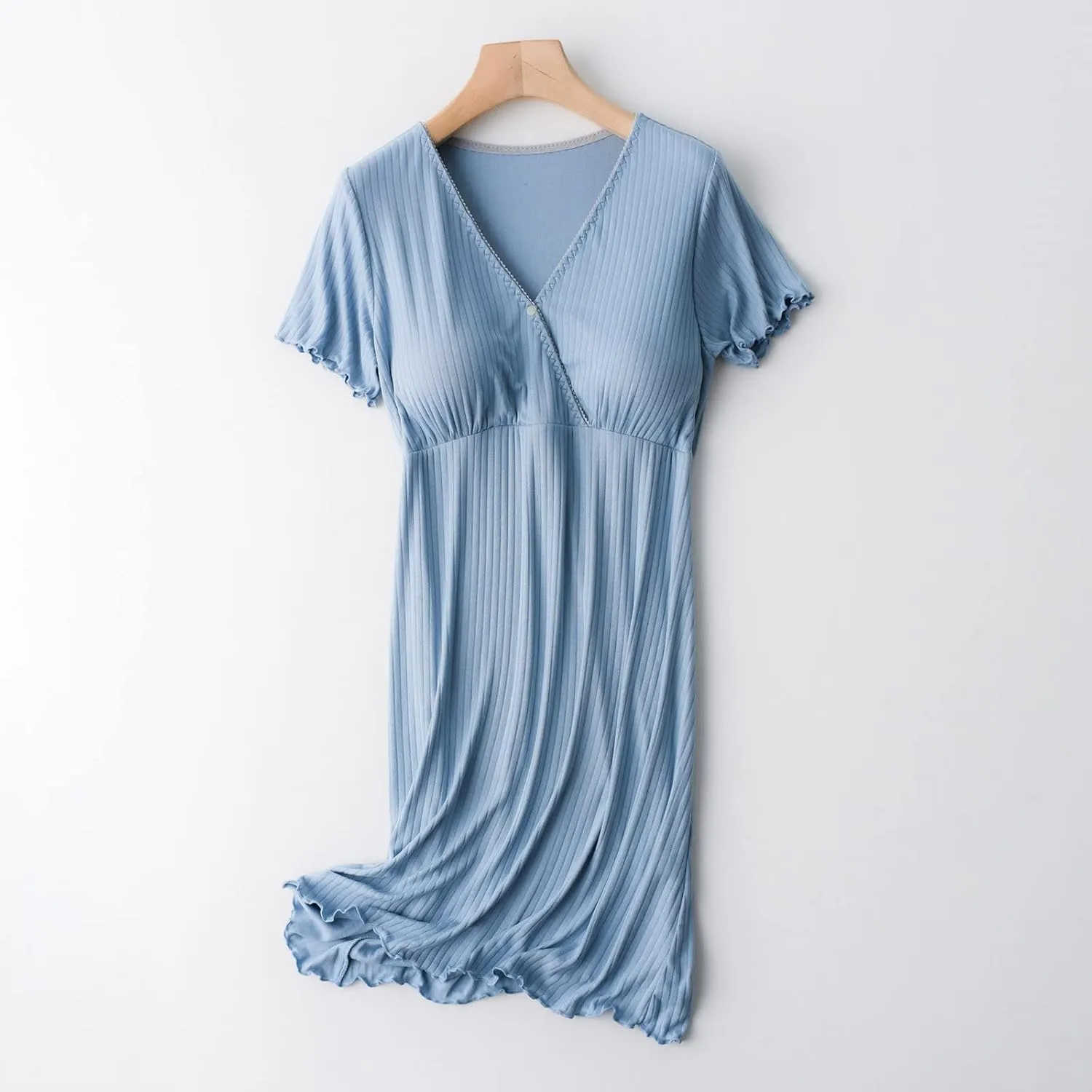Nursing Nightgowns for Women Breastfeeding Sleepwear Comfy Short Sleeve V Neck Ribbed Pajamas Dress with Built in Bra
