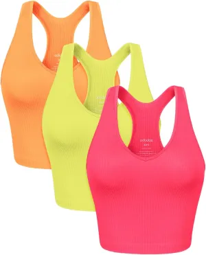 ODODOS 3-Pack Seamless Racerback Crop Tank for Women Ribbed Knit Soft Crop Tops