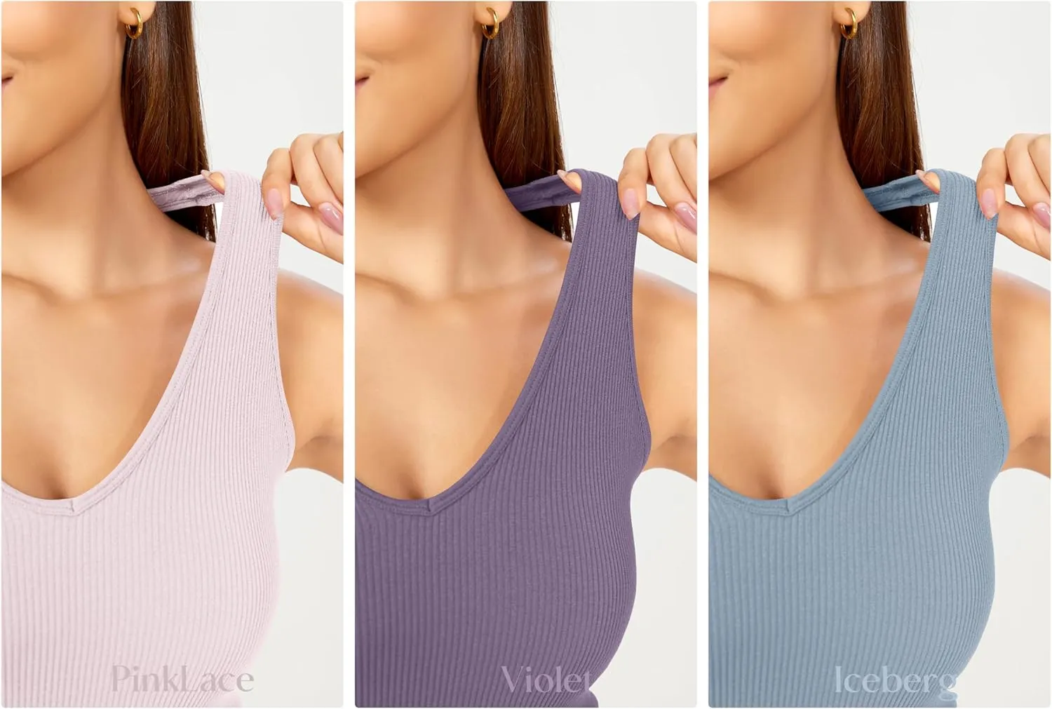 ODODOS 3-Pack Seamless Racerback Crop Tank for Women Ribbed Knit Soft Crop Tops