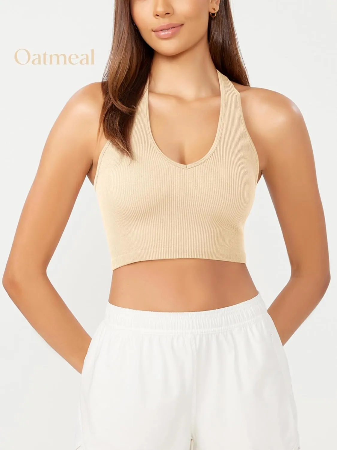 ODODOS 3-Pack Seamless Racerback Crop Tank for Women Ribbed Knit Soft Crop Tops