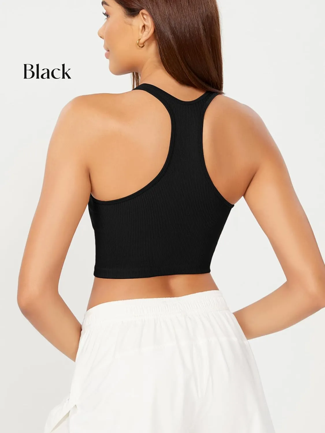 ODODOS 3-Pack Seamless Racerback Crop Tank for Women Ribbed Knit Soft Crop Tops